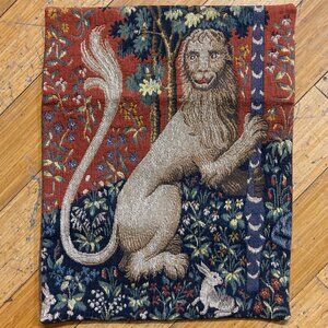Vtg Allan Waller Lady Unicorn Halluin Medieval Tapestry Wall Hanging Lion Rabbit